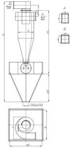 Чертеж циклон СЦН-50 с бункером