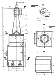 Изображение - рабочие чертежи циклона ЦОК с выдвижным ящиком Циклон ЦОК с ящиком - чертеж